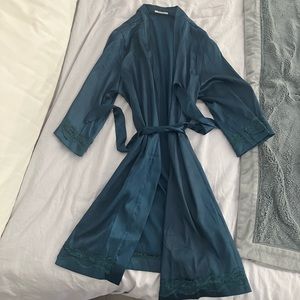 Emerald green satin kimono robe